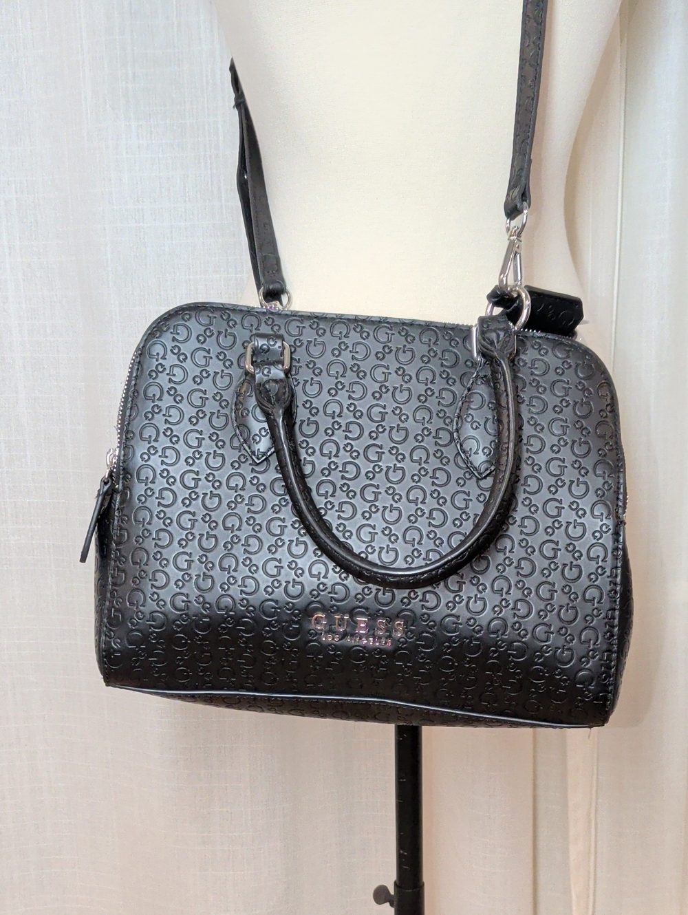 Guess Los Angeles Black Logo-Embossed Satchel
